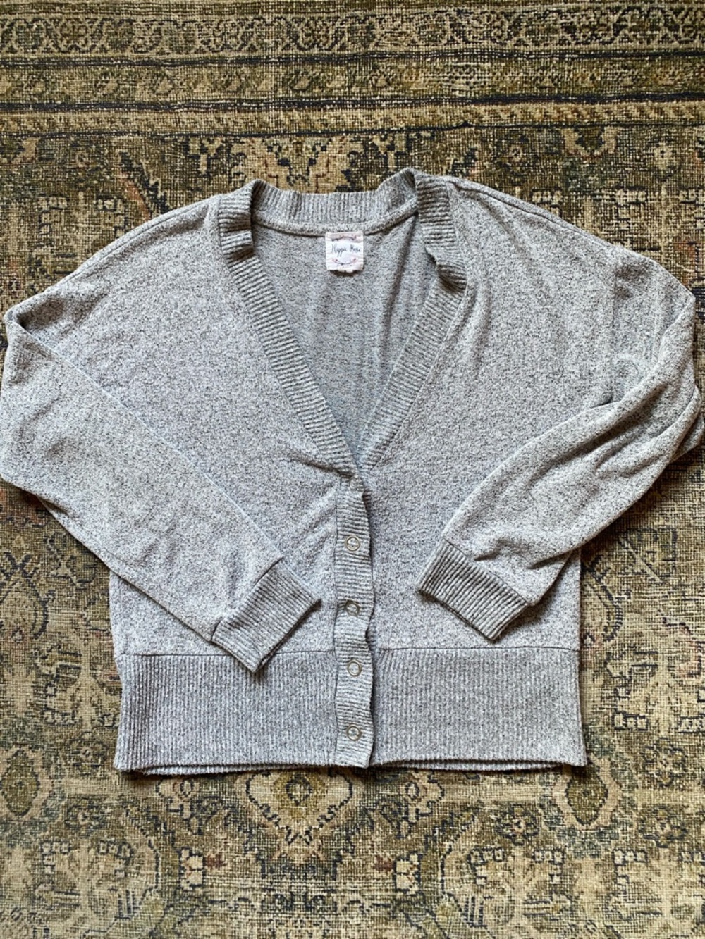 Hippie Rose Light Gray Button-Front V-Neck Cardigan